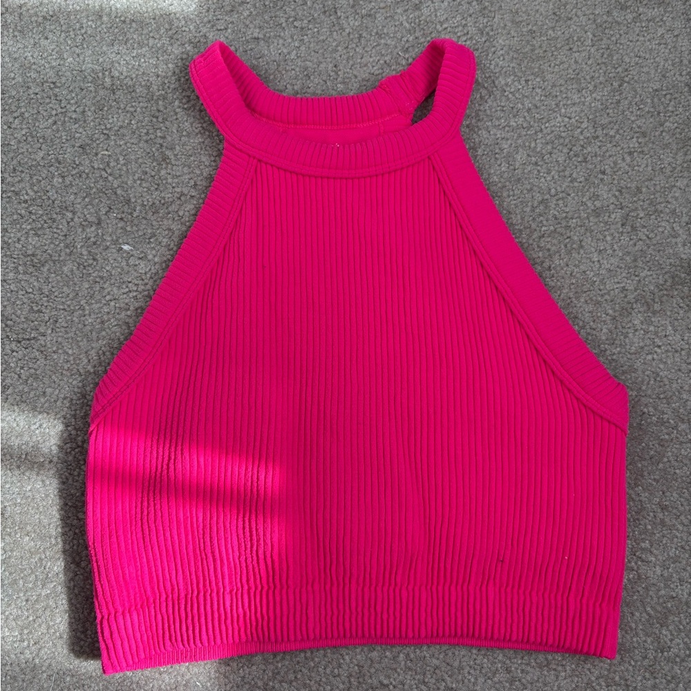 Aerie Pink Ribbed Crop Tank Top
